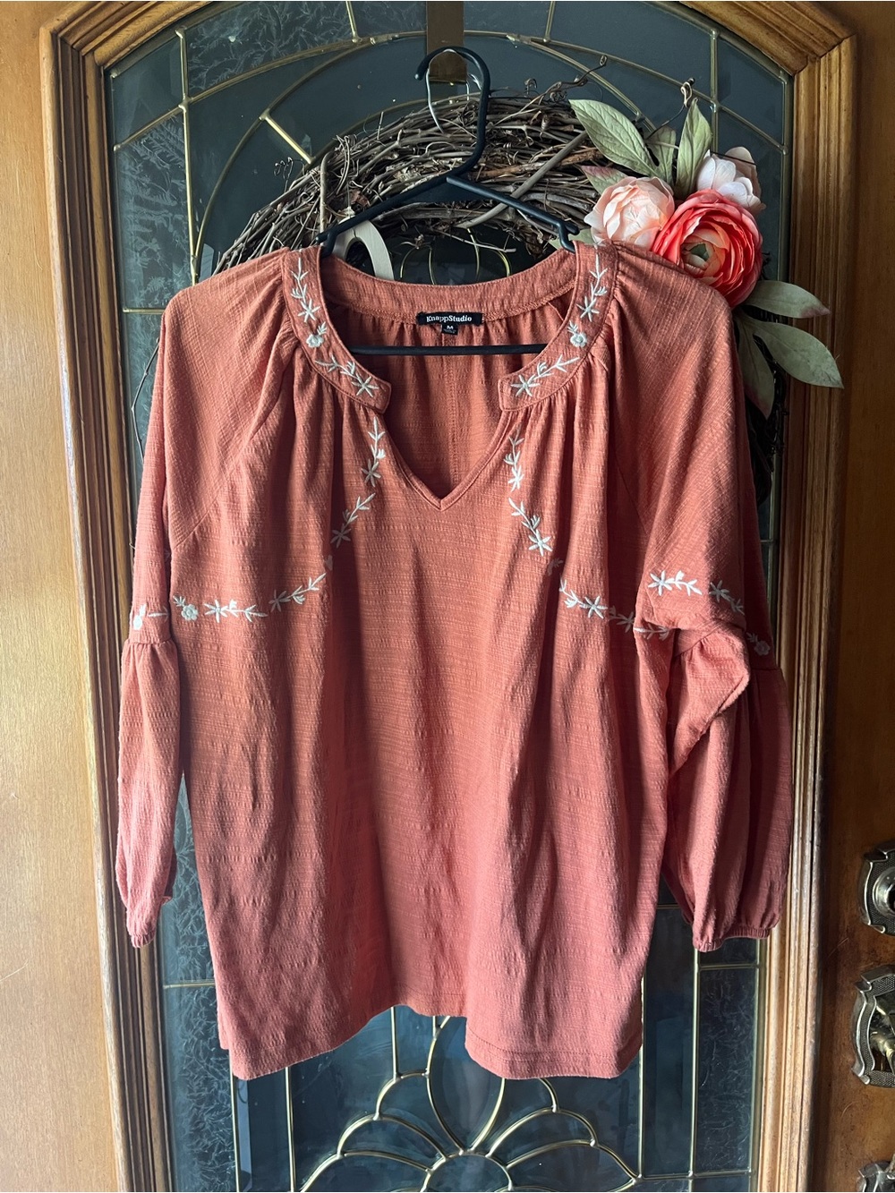 Studio Saltz Embroidered Rust Peasant Tunic